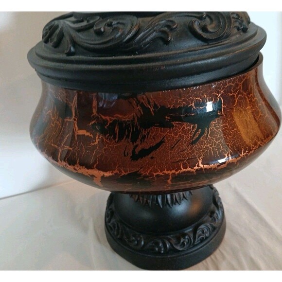 Vintage Hobby Lobby Crackle Glass Golden/ Black Wood Bow-Lidl Center Piece 8" - Picture 4 of 16